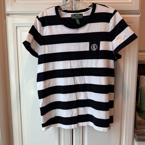 Ralph Lauren Women’s XL Rugby Shirt Black White Striped Polo Classic Americana